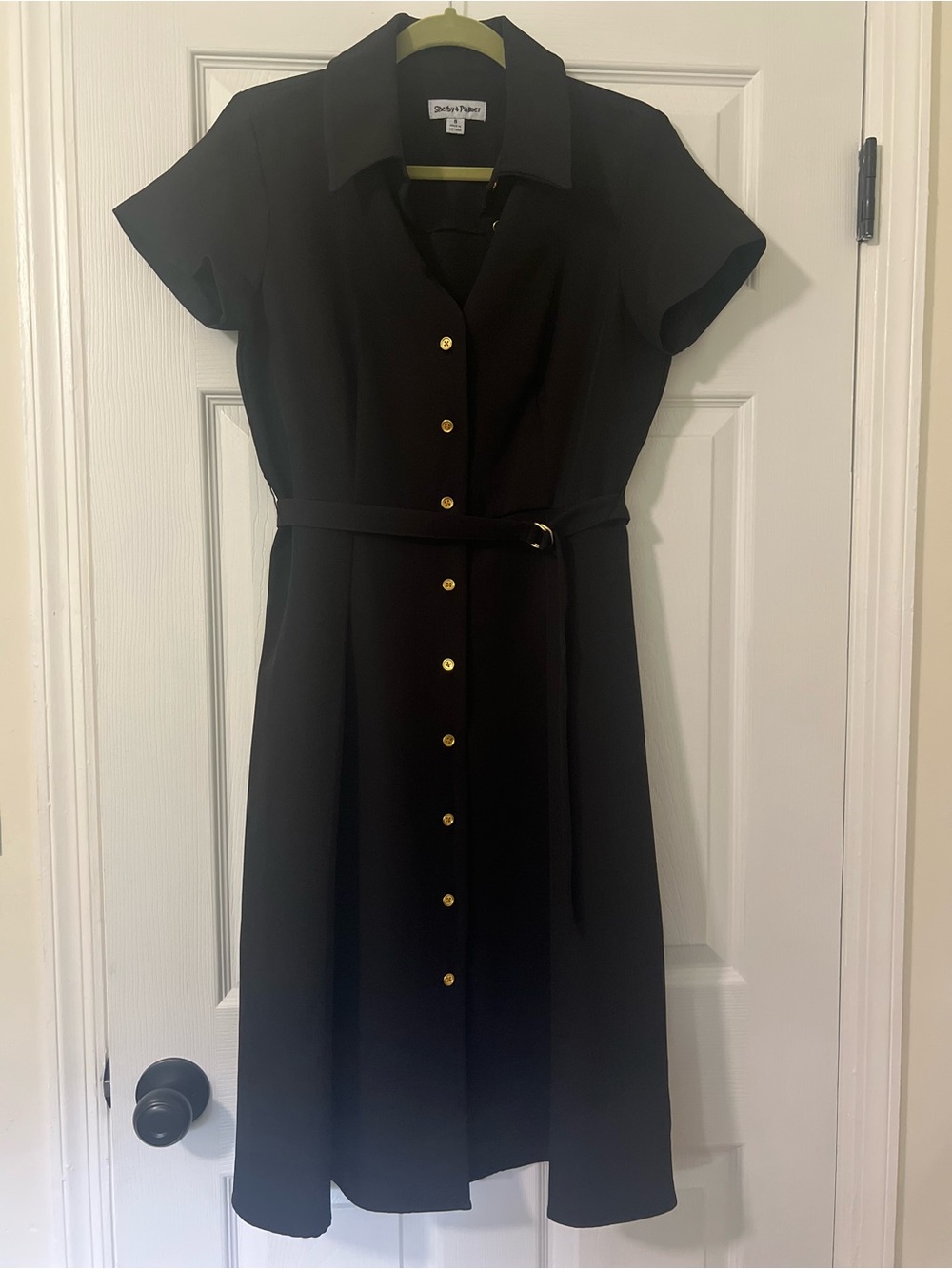 Shelby & Palmer 8 Black Shirt Dress Button Front Belted Midi